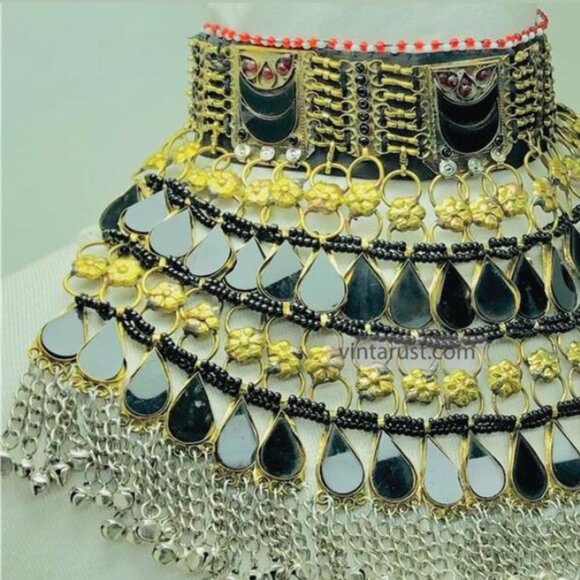 Black Kuchi Choker Afghan Necklace, Tribal Handmade Bib Style Necklace - Picture 10 of 10